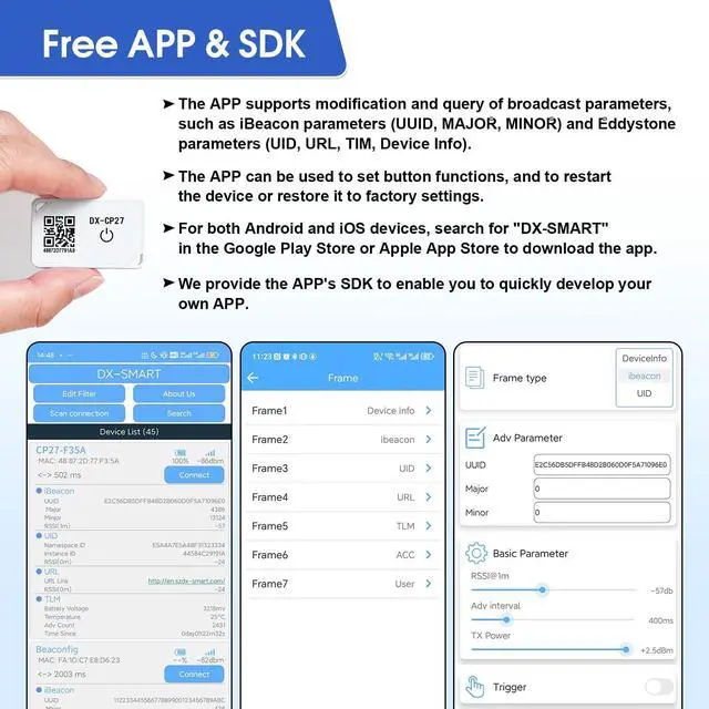Alt view image 4 of 6 - DX-CP27 BLE 5.1 Beacon iBeacon Eddystone Asset Personnel Tracking Management Positioning mini tag IP67 Waterproof 70m Long Distance 1 Year Battery Life Custom Broadcast Data (CP27*3 PCS) (3)