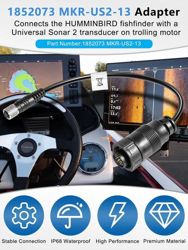 Alt view image 2 of 6 - Replacement for 1852073 MKR-US2-13 Universal Sonar 2 Adapter Cable for Trolling Motors to HUMMINBIRD XPLORE, APEX, SOLIX, Onix Chartplotter and Fishfinder