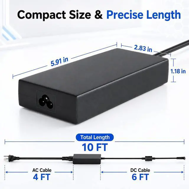 Alt view image 4 of 6 - 180W Charger Compatible with MSI GF65 GS63 GF75 Thin 5.5x2.5mm | Fits MSI Thin GF63 Stealth GS65 15M Sword 15 Crosshair 15 17 Gigabyte Katana Gaming Laptop Power Supply Cord
