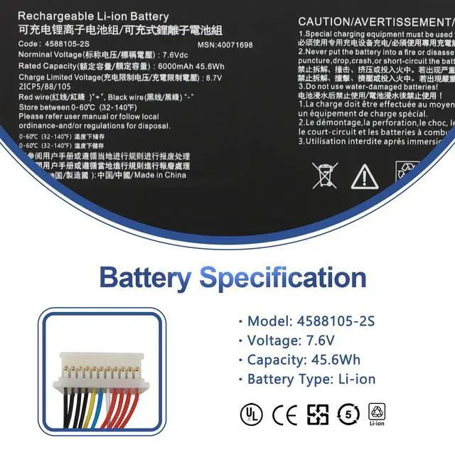 Alt view image 2 of 7 - 4588105-2S 4588106-2S Laptop Battery for Dynabook Satellite Pro C50-E C50-H | C40-H C50D-B-100 C50D-B-115 C50D-B-10E C50D-B-11X C50D-B-11Y Medion Akoya E15403 30027586 Series 7.6V 45.6Wh/6000mAh