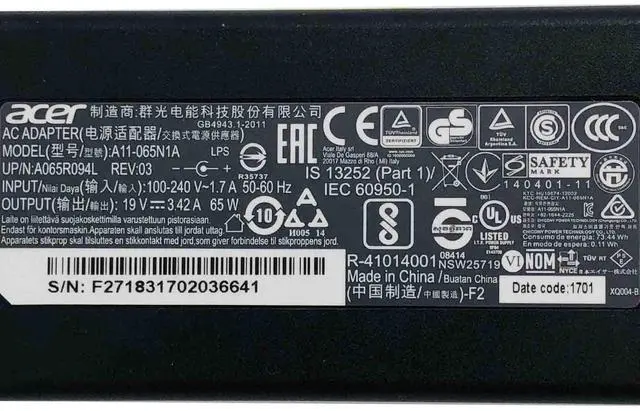 Alt view image 2 of 7 - Original New A11-065N1A 19V 3.42A 65W AC Adapter Laptop Charger For Iconia W700 W700P W710 Aspire S5 S7 P3 C720 C720P Swift 3 SF314-53G Power Supply