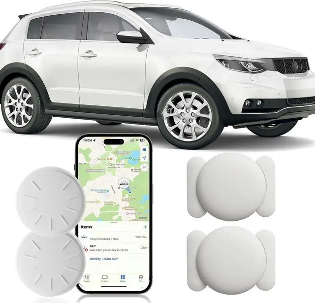 Main image of Car GPS Tracking for Vehicles, 2PCS Real Time GPS Tracker for Car Work with Find My (iOS Only),Hidden Mini GPS Tracker Device, No Monthly Fee (White Tracker, White Magnetic Case)