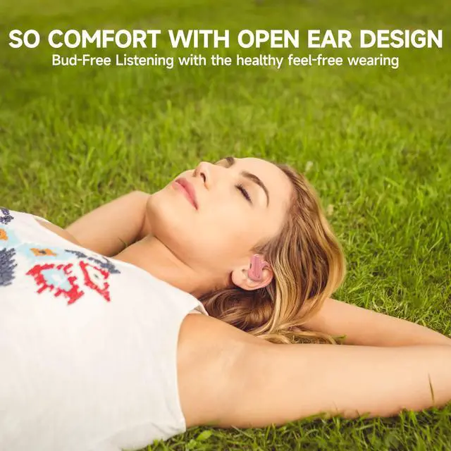 Alt view image 2 of 6 - The Next Generation Open Ear Headphones, OpenBuds, True Wireless Earbuds with Earhooks, Bluetooth Workout Headphones, 18 Hours Playtime with Case, IPX7 Waterproof, Pink