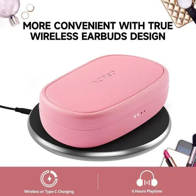 Alt view image 5 of 6 - The Next Generation Open Ear Headphones, OpenBuds, True Wireless Earbuds with Earhooks, Bluetooth Workout Headphones, 18 Hours Playtime with Case, IPX7 Waterproof, Pink