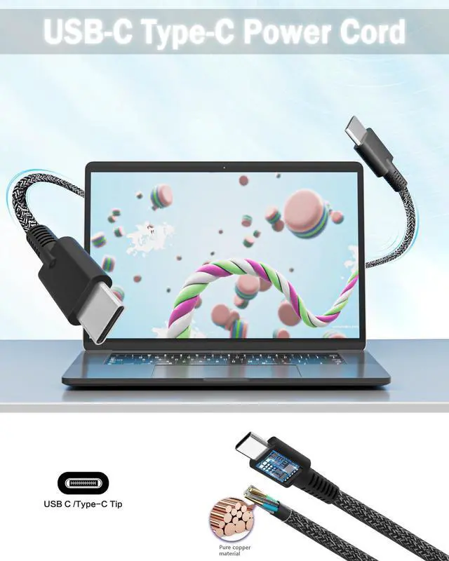Alt view image 3 of 6 - 90W USB C Laptop Charger for HP Envy x360 ProBook ZBook | Replacement for HP 904144-850 904082-003 ADP-90FE 860209-850, Elitebook 1040 G8 G9 G10, Envy x360, Spectre 14 15 Type C Cord
