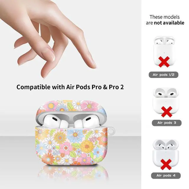 Alt view image 6 of 6 - Compatiable with AirPod Pro 2nd/1st Generation Case,Lightweight & Durable Resistant Hard Case with Keychain,Stylish Design AirPod Case Cover for Women (Pink Floral)