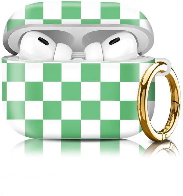 Main image of Compatiable with AirPod Pro 2nd/1st Generation Case,Lightweight & Durable Resistant Hard Case with Keychain,Stylish Design AirPod Case Cover for Women (Green White Checkered Lattice)