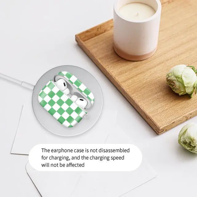 Alt view image 4 of 6 - Compatiable with AirPod Pro 2nd/1st Generation Case,Lightweight & Durable Resistant Hard Case with Keychain,Stylish Design AirPod Case Cover for Women (Green White Checkered Lattice)