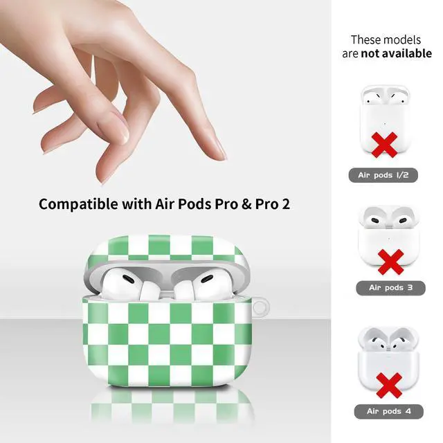 Alt view image 6 of 6 - Compatiable with AirPod Pro 2nd/1st Generation Case,Lightweight & Durable Resistant Hard Case with Keychain,Stylish Design AirPod Case Cover for Women (Green White Checkered Lattice)
