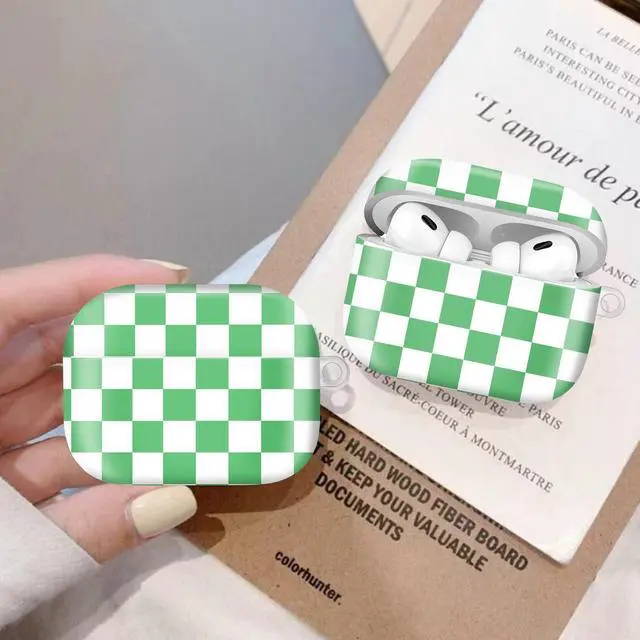 Alt view image 5 of 6 - Compatiable with AirPod Pro 2nd/1st Generation Case,Lightweight & Durable Resistant Hard Case with Keychain,Stylish Design AirPod Case Cover for Women (Green White Checkered Lattice)