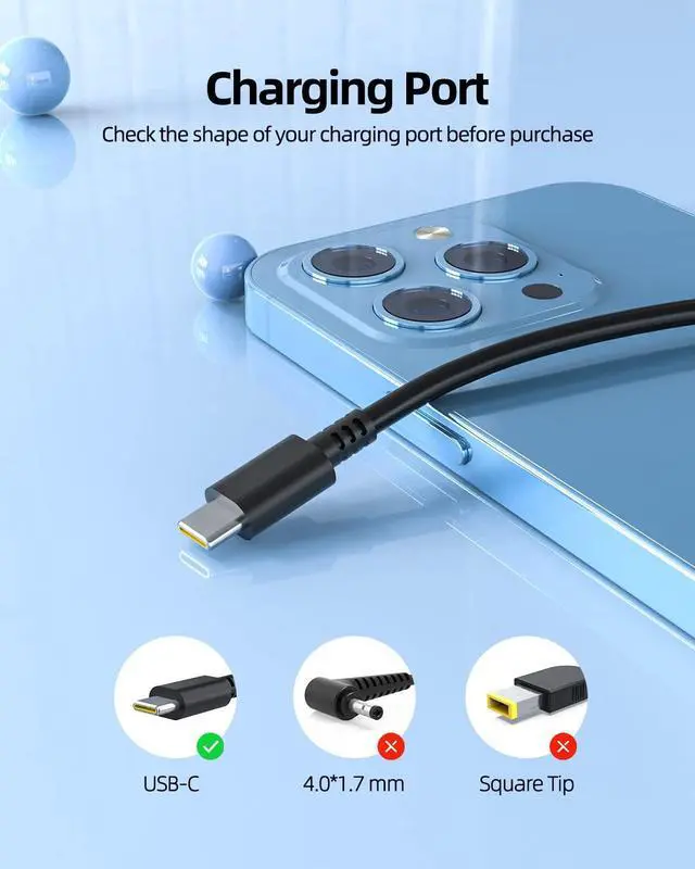 Alt view image 4 of 6 - 65W 45W USB C AC Charger Fit for Lenovo V14 V15 G3 G4 G6 G7 ABA IAP CTO IAH IRH ABP ARP IWC Laptop Power Supply Adapter Cord