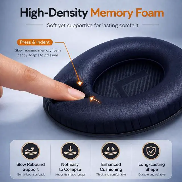 Alt view image 3 of 6 - Replacement Ear Pads for Bose QC35 and QC35 II | Soft Protein Leather Ear Cushions with Noise Isolation, Memory Foam, Extra Durability