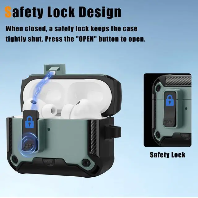 Alt view image 4 of 6 - Compatible with AirPods Pro 3 Case, Rugged Hard Protective Cover Designed for Apple AirPod Pro 3rd Generation, Magnetic Automatic Lock with Phone Stand (Green)