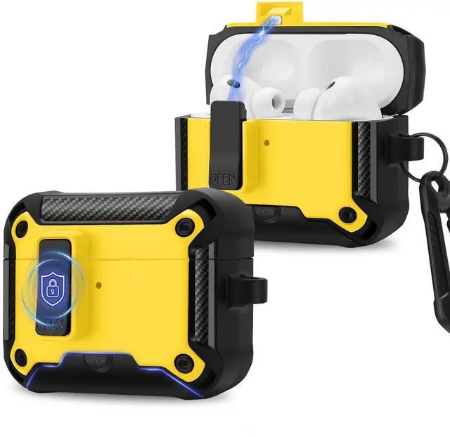 Main image of Compatible with AirPods Pro 3 Case, Rugged Hard Protective Cover Designed for Apple AirPod Pro 3rd Generation, Magnetic Automatic Lock with Phone Stand (Yellow)