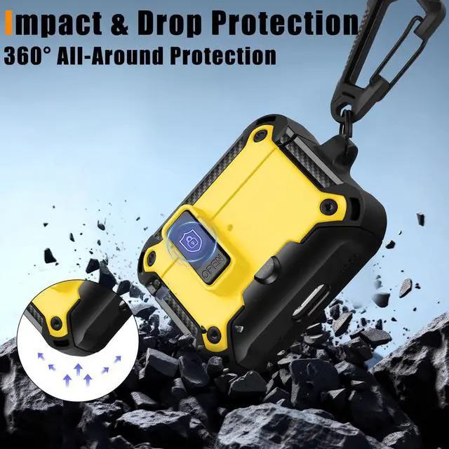 Alt view image 2 of 6 - Compatible with AirPods Pro 3 Case, Rugged Hard Protective Cover Designed for Apple AirPod Pro 3rd Generation, Magnetic Automatic Lock with Phone Stand (Yellow)
