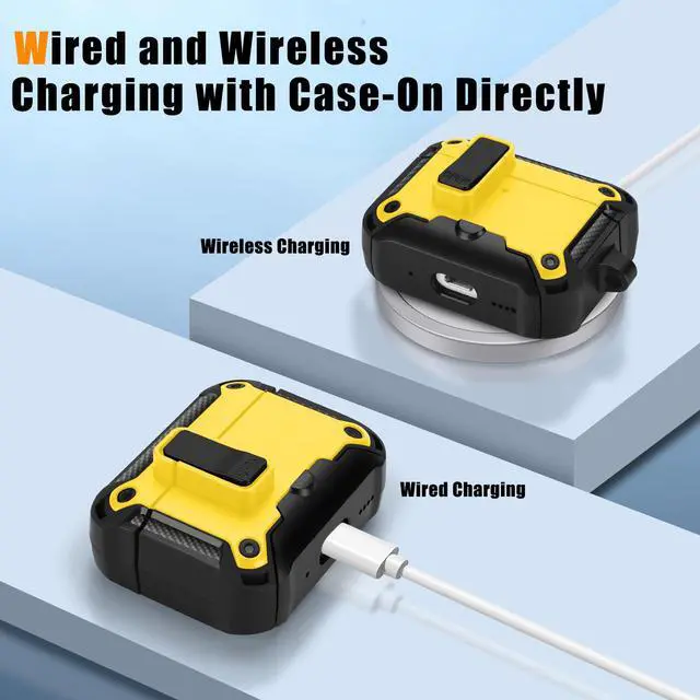 Alt view image 3 of 6 - Compatible with AirPods Pro 3 Case, Rugged Hard Protective Cover Designed for Apple AirPod Pro 3rd Generation, Magnetic Automatic Lock with Phone Stand (Yellow)
