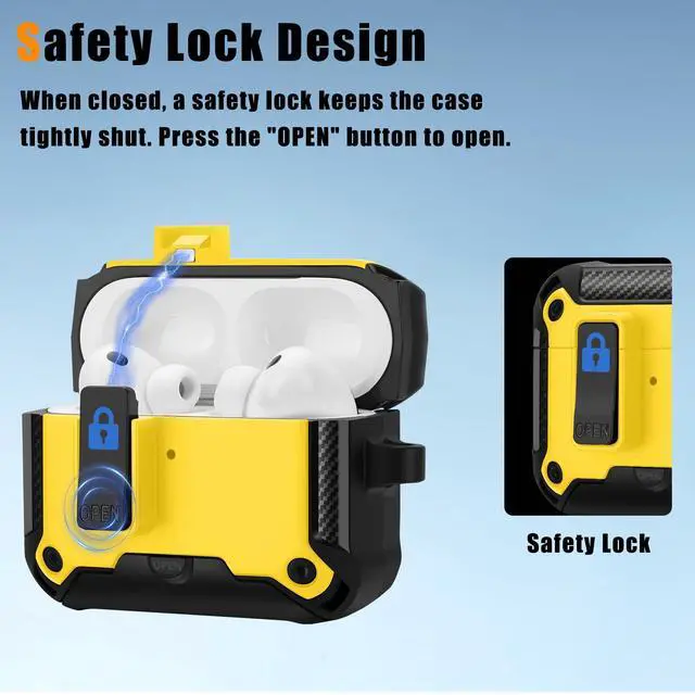 Alt view image 4 of 6 - Compatible with AirPods Pro 3 Case, Rugged Hard Protective Cover Designed for Apple AirPod Pro 3rd Generation, Magnetic Automatic Lock with Phone Stand (Yellow)
