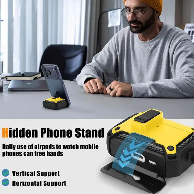 Alt view image 6 of 6 - Compatible with AirPods Pro 3 Case, Rugged Hard Protective Cover Designed for Apple AirPod Pro 3rd Generation, Magnetic Automatic Lock with Phone Stand (Yellow)