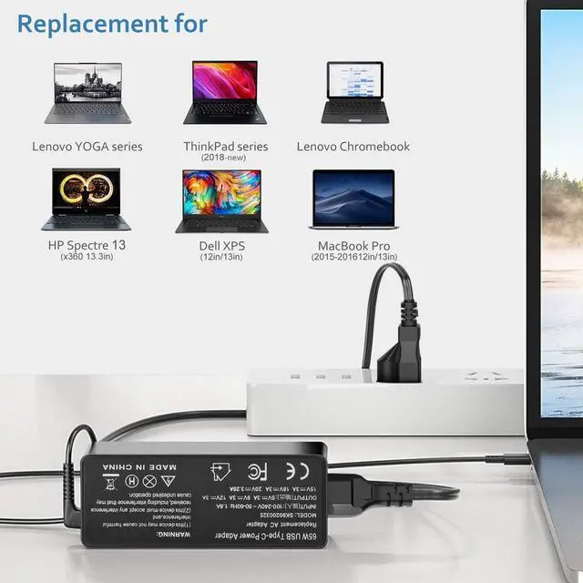 Alt view image 4 of 6 - 65W 45W USB C Laptop Charger | Compatible with Lenovo Thinkpad T14 T14S T15 T16 L13 L14 L15 E14 E15 E16 X12 X13 R14 K14 X1 Carbon Yoga 7i 9i
