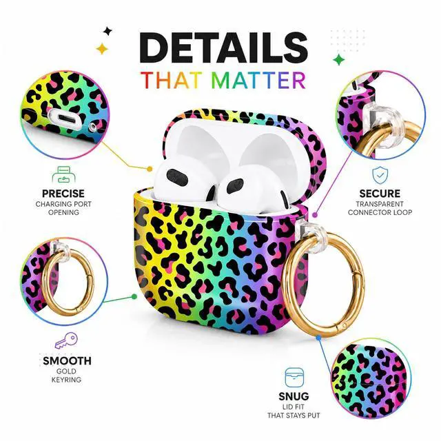 Alt view image 4 of 6 - Hard Case Compatible with AirPod 4 2024, Shockproof Protective Cover for Airpod 4th Generation with Gold Ring Keychain, Cute Aesthetic Design for Women(Colorful Leopard)
