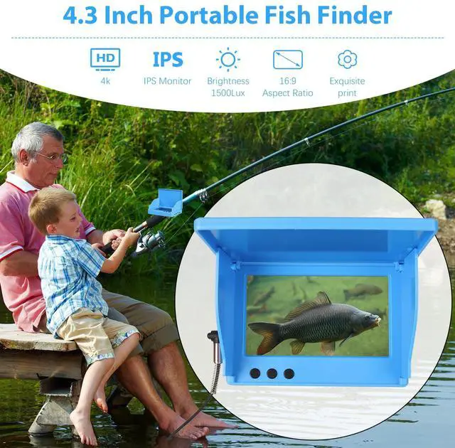 Alt view image 2 of 6 - Underwater Fishing Camera, 4K HD 4.3 Inch IPS Screen, Ice Fishing Camera | 5000mAh Battery, Infrared Night Vision, 220° Wide Angle, IP68 Waterproof, 98ft Cable for Ice Lake Boat Kayak Fishing