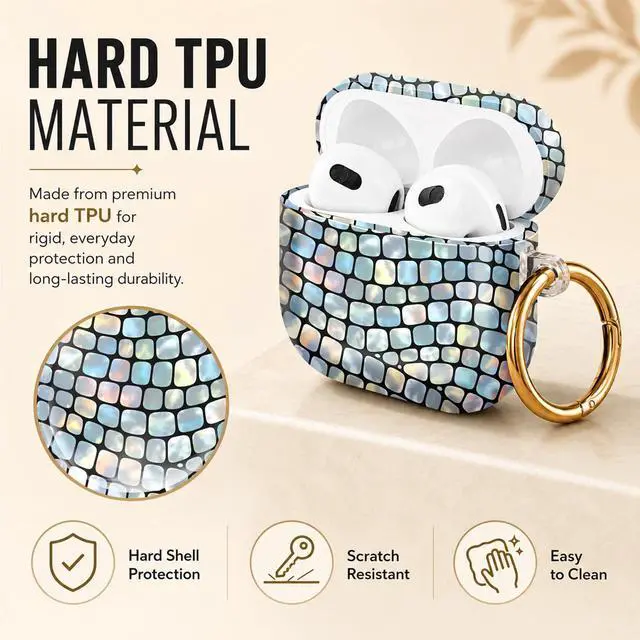 Alt view image 2 of 6 - Hard Case Compatible with AirPod 4 2024, Shockproof Protective Cover for Airpod 4th Generation with Gold Ring Keychain, Cute Aesthetic Design for Women(Colorful Irregular Tile)