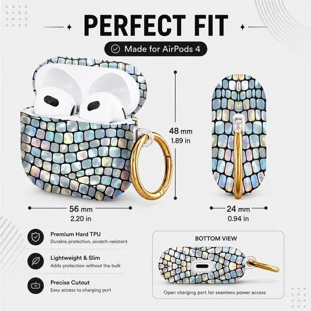 Alt view image 3 of 6 - Hard Case Compatible with AirPod 4 2024, Shockproof Protective Cover for Airpod 4th Generation with Gold Ring Keychain, Cute Aesthetic Design for Women(Colorful Irregular Tile)