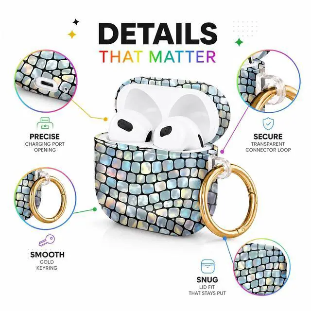 Alt view image 4 of 6 - Hard Case Compatible with AirPod 4 2024, Shockproof Protective Cover for Airpod 4th Generation with Gold Ring Keychain, Cute Aesthetic Design for Women(Colorful Irregular Tile)