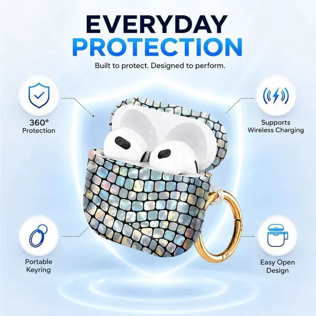 Alt view image 6 of 6 - Hard Case Compatible with AirPod 4 2024, Shockproof Protective Cover for Airpod 4th Generation with Gold Ring Keychain, Cute Aesthetic Design for Women(Colorful Irregular Tile)