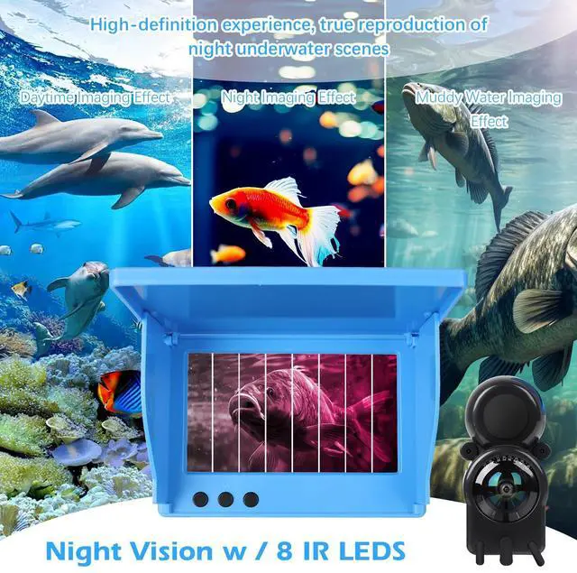 Alt view image 3 of 6 - Underwater Fishing Camera, 4K HD 4.3 Inch IPS Screen, Ice Fishing Camera | 5000mAh Battery, Infrared Night Vision, 220° Wide Angle, IP68 Waterproof, 98ft Cable for Ice Lake Boat Kayak Fishing