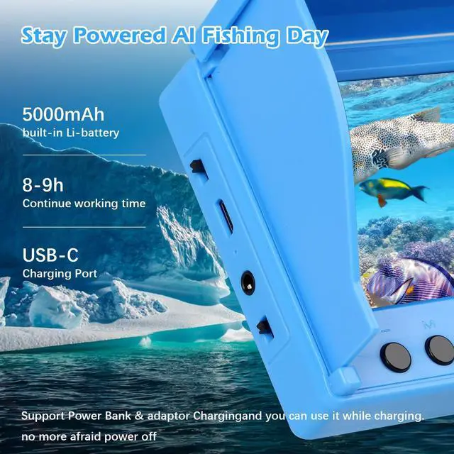 Alt view image 4 of 6 - Underwater Fishing Camera, 4K HD 4.3 Inch IPS Screen, Ice Fishing Camera | 5000mAh Battery, Infrared Night Vision, 220° Wide Angle, IP68 Waterproof, 98ft Cable for Ice Lake Boat Kayak Fishing
