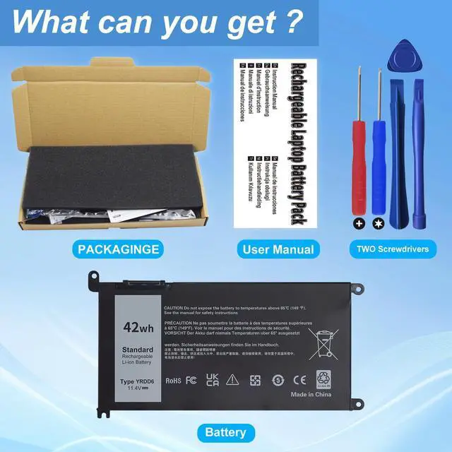 Alt view image 6 of 7 - 42Wh YRDD6 Laptop Battery for Dell inspiron 15 3583 3593 3582 3584 3501, inspiron 15 5582 5584 5593 5594 5598 5585 14 3493 5481 5482 5485 5491 5493 7586 Vostro 5481 1VX1H P93G P75F Batteries