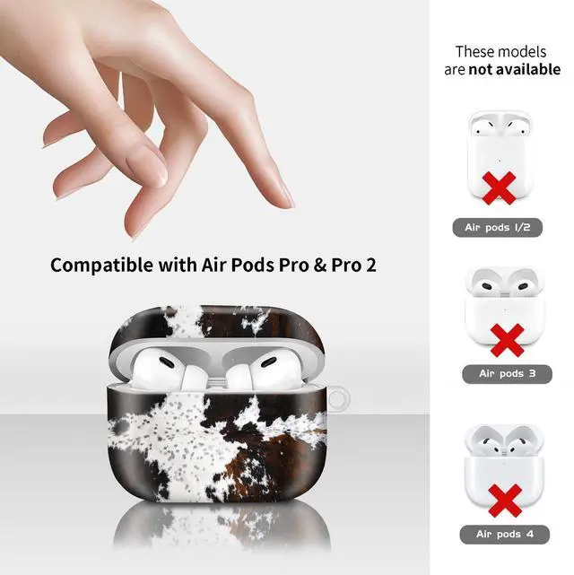 Alt view image 6 of 6 - Compatiable with AirPod Pro 2nd/1st Generation Case,Lightweight & Durable Resistant Hard Case with Keychain,Stylish Design AirPod Case Cover for Women (White and Brown Cow Skin)