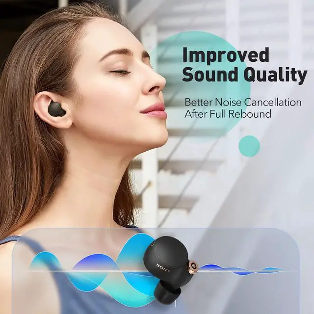 Alt view image 6 of 7 - Memory Foam Tips for Sony WF-1000XM4 / WF-1000XM3, Anti-Slip Replacement Ear Tips for Sony True Wireless EarphonesFit in The Charging Case, Perfect Noise Cancellation, 3 Pairs (Large, Black)