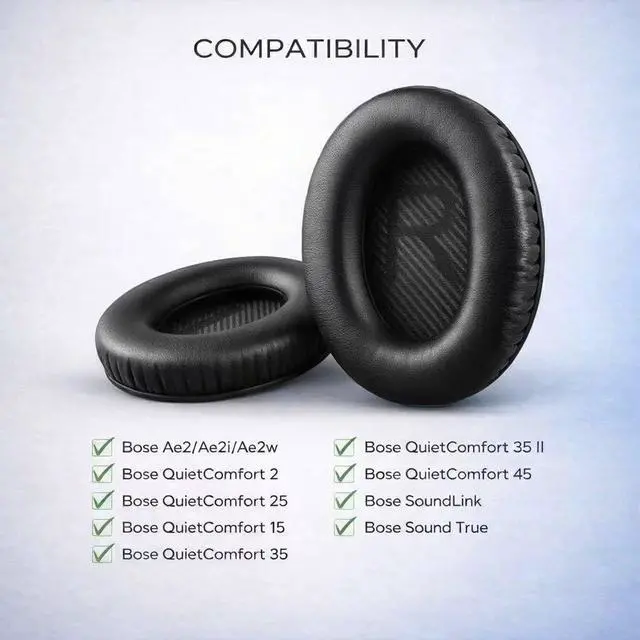 Alt view image 2 of 6 - Replacement Ear Pads for Bose QC35 and QC35 II | EarPads Cushions with Noise Isolation Memory Foam, Softer Protein Leather, Added Thickness