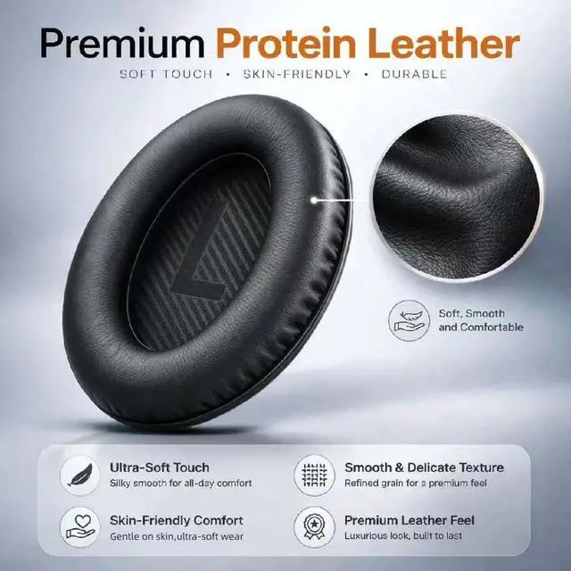 Alt view image 3 of 6 - Replacement Ear Pads for Bose QC35 and QC35 II | EarPads Cushions with Noise Isolation Memory Foam, Softer Protein Leather, Added Thickness