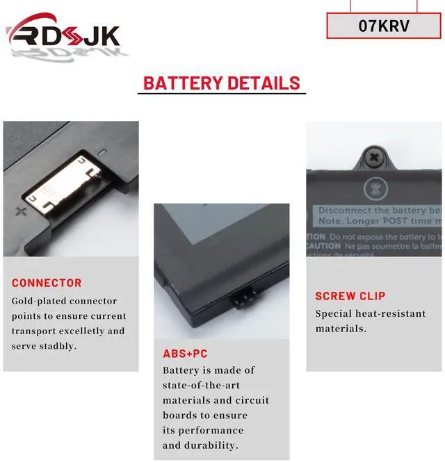 Alt view image 5 of 7 - 07KRV H4PVC Laptop Battery for Dell Latitude 5330 5430 5530 Precision 3570 P104F P104F005 P104F006 P137G P137G004 P137G005 P137G006 Series M69D0 0H4PVC O7KRV Y86WG 0Y86WG 78FWY 078FWY 4FVJG 15.2V 58Wh