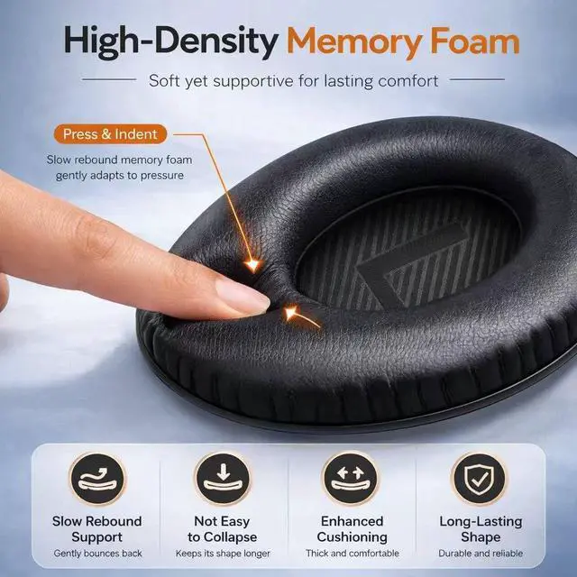 Alt view image 4 of 6 - Replacement Ear Pads for Bose QC35 and QC35 II | EarPads Cushions with Noise Isolation Memory Foam, Softer Protein Leather, Added Thickness