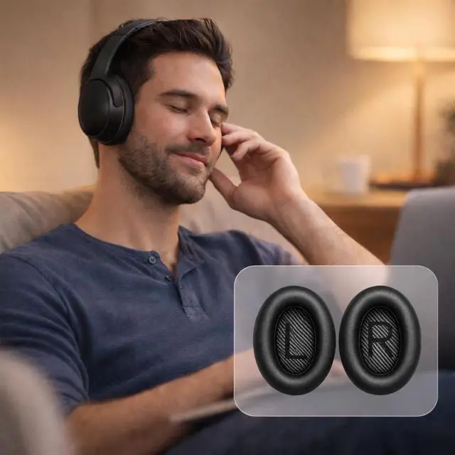 Alt view image 6 of 6 - Replacement Ear Pads for Bose QC35 and QC35 II | EarPads Cushions with Noise Isolation Memory Foam, Softer Protein Leather, Added Thickness