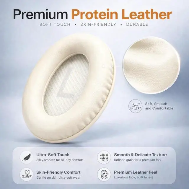 Alt view image 5 of 6 - Replacement Ear Pads for Bose QC35 and QC35 II | Soft Protein Leather Ear Cushions with Noise Isolation, Memory Foam, Extra Durability