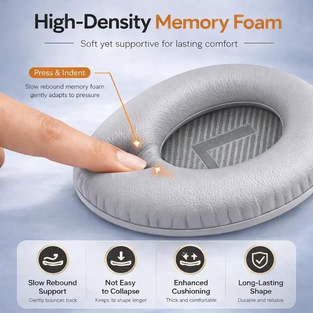 Alt view image 3 of 6 - Replacement Ear Pads for Bose QC35 and QC35 II | Soft Protein Leather Ear Cushions with Noise Isolation, Memory Foam, Extra Durability