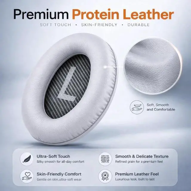 Alt view image 5 of 6 - Replacement Ear Pads for Bose QC35 and QC35 II | Soft Protein Leather Ear Cushions with Noise Isolation, Memory Foam, Extra Durability