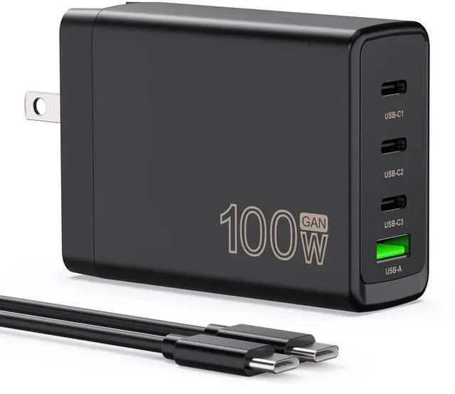 Main image of 100W USB C Charger Block,4-Port GaN Fast Charger Compatible with MacBook Pro, MacBook Air, Google Pixelbook, ThinkPad, Dell XPS, iPad Pro, Galaxy iPhone All USB C Devices 6ft