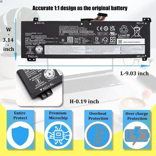 Alt view image 5 of 7 - L22B4PA0 Battery Replacement for Lenovo Legion Slim 5-16APH8 | 5-16IRH8 LOQ 15APH8 15IRH8 16APH8 16IRH8, IdeaPad 1 15IAU7 Series, Laptop Battery L22M4PA0 L22D4PA0 L22X4PA0, 60Wh