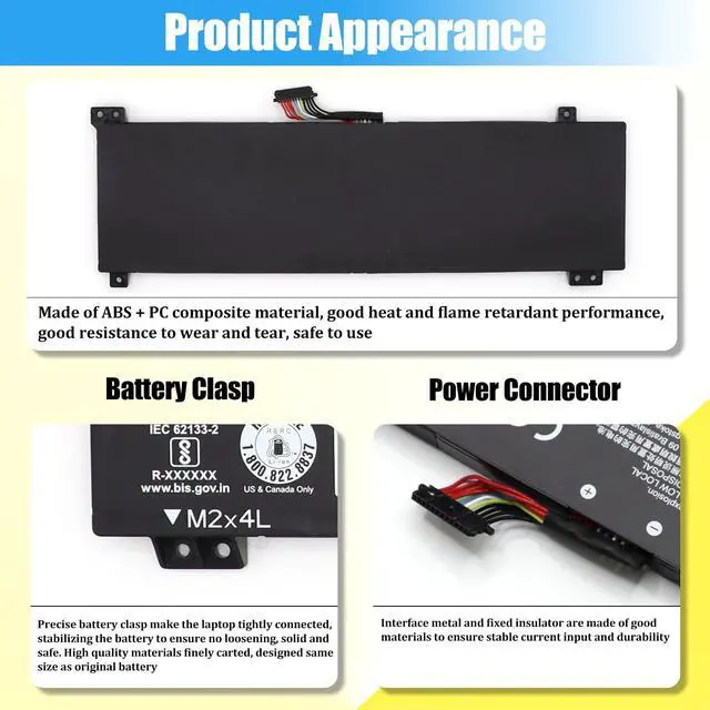 Alt view image 6 of 7 - L22B4PA0 Battery Replacement for Lenovo Legion Slim 5-16APH8 | 5-16IRH8 LOQ 15APH8 15IRH8 16APH8 16IRH8, IdeaPad 1 15IAU7 Series, Laptop Battery L22M4PA0 L22D4PA0 L22X4PA0, 60Wh