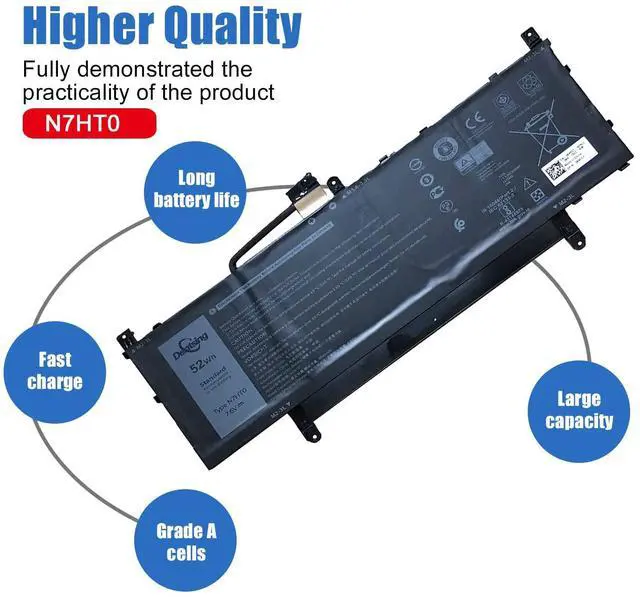 Alt view image 4 of 5 - N7HT0 7.6V 52Wh/6500mAh Laptop Battery Compatible with Dell Latitude 9510 2-in-1 Series Notebook 08NFC7 N2NLL N7HTO 0PKW00 TVKGH 089GNG 0HYMNG