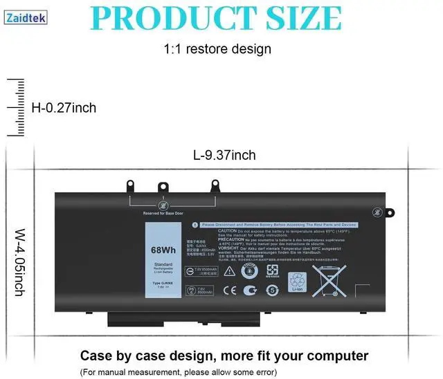 Alt view image 3 of 7 - GJKNX Battery Compatible with Dell Latitude | 5480 5580 5490 5491 5580 5590 5495 E5480 E5580 E5490 Precision 15 3520 3530 Series GD1JP DY9NT 5YHR4 451-BBZG 7.6V 4-Cell