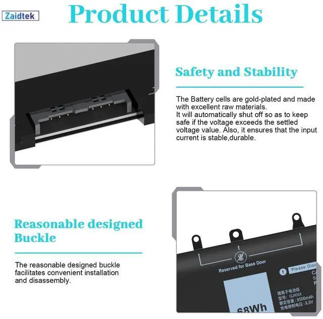 Alt view image 4 of 7 - GJKNX Battery Compatible with Dell Latitude | 5480 5580 5490 5491 5580 5590 5495 E5480 E5580 E5490 Precision 15 3520 3530 Series GD1JP DY9NT 5YHR4 451-BBZG 7.6V 4-Cell