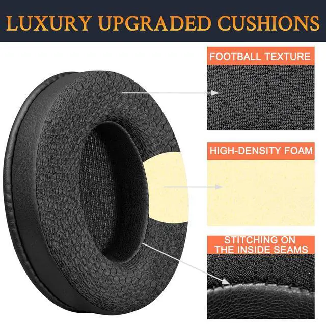Alt view image 4 of 6 - Earpads Replacement for Sennheiser HD202/HD202II/HD203/HD212/HD212-Pro/HD437/HD447/HD457/HD477/HD497/EH150/EH250/EH350/HD62-TV/HD65-TV, Ear Pads Cushions with Football Texture Fabric - Black