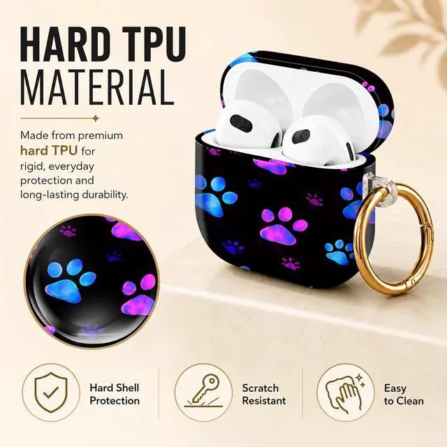 Alt view image 2 of 6 - Hard Case Compatible with AirPod 4 2024, Shockproof Protective Cover for Airpod 4th Generation with Gold Ring Keychain, Cute Aesthetic Design for Women(Colorful Dog Paw)